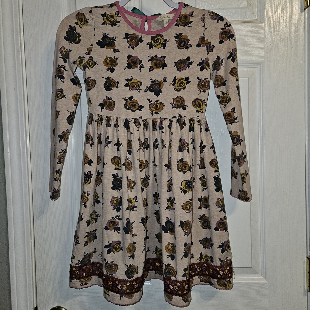 Matilda Jane Kids Sz 10 Dress with Floral Pattern and Pink Trim